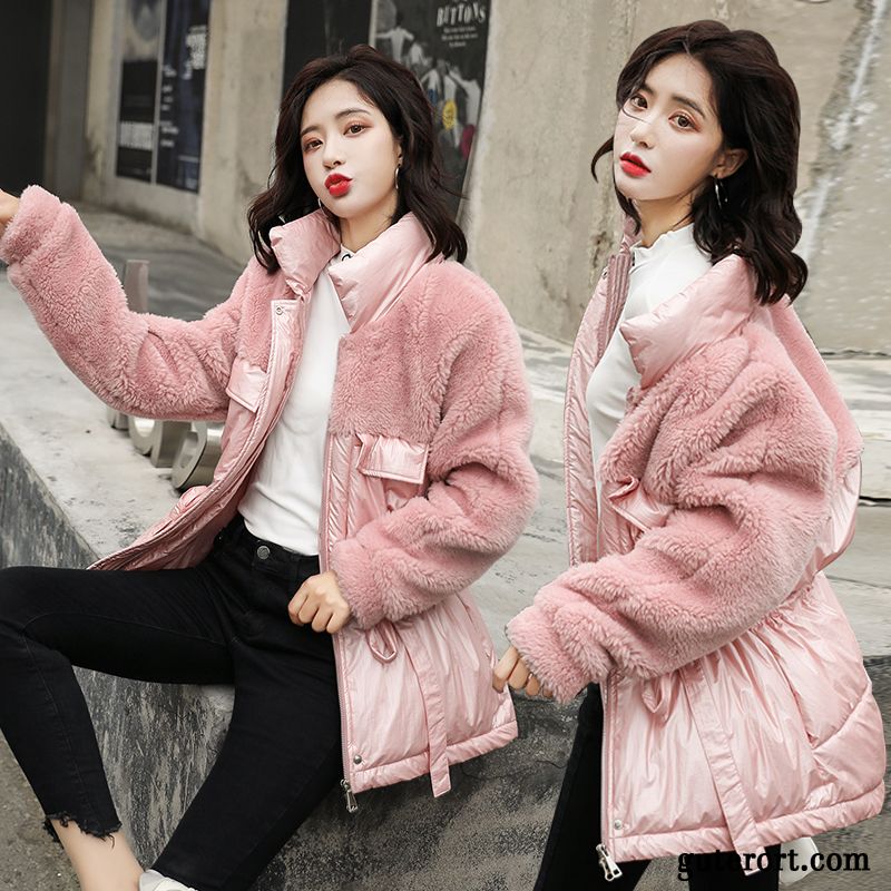 Baumwolle Mantel Damen Temperament Allgleiches Mode Elegant Trend Lose Mischfarben Rosa