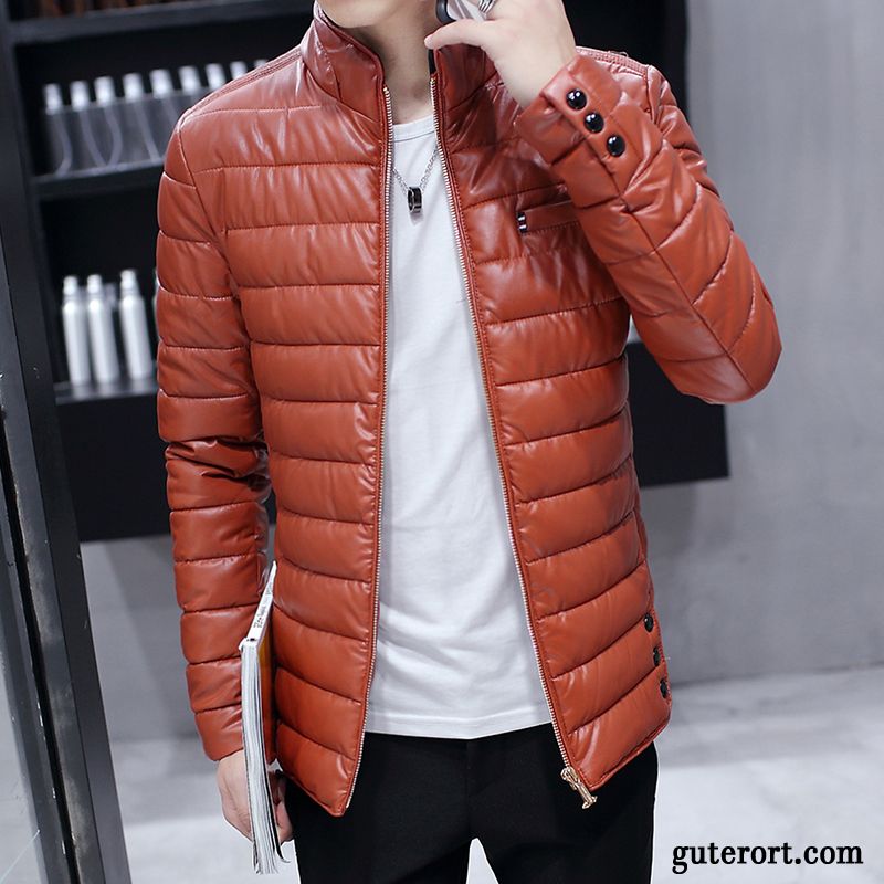 Baumwolle Mantel Herren Warme Groß Lederjacke Trend Schlank Jugend Orange