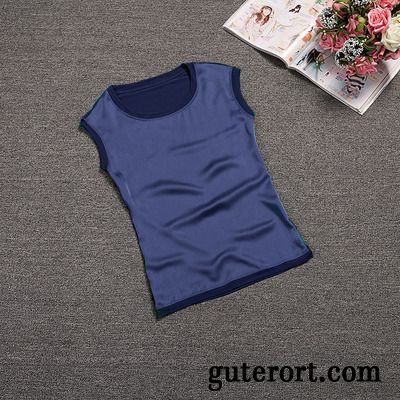 Blaue Oberteile Damen T-shirts Kaffeebraun, Shirt V Ausschnitt Damen