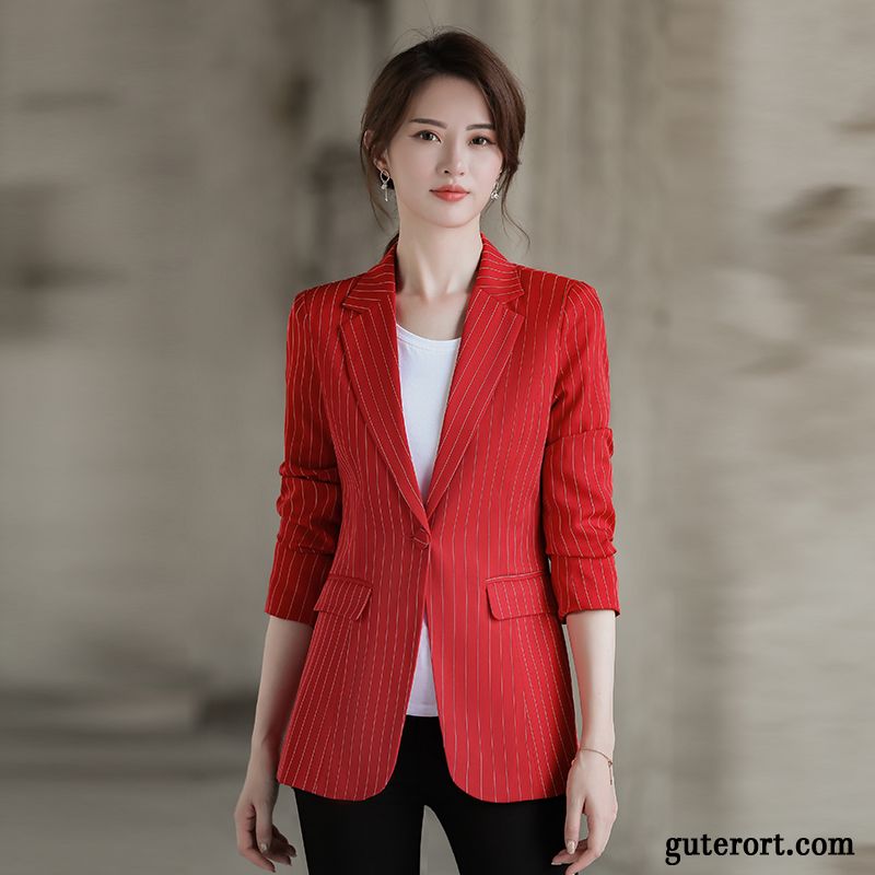 Blazer Damen Allgleiches Langer Abschnitt Europa Neu Freizeit Feder Marineblau Rot