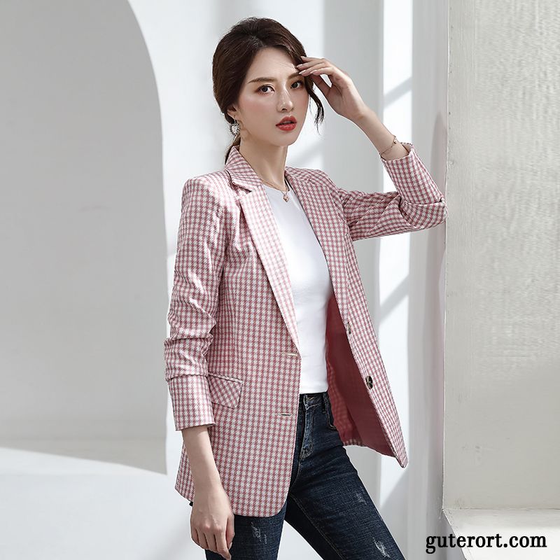 Blazer Damen Anzüge Herbst Mantel Gitter Neu Europa Braun Rot