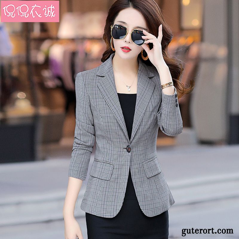 Blazer Damen Anzüge Lange Ärmel Europa Schlank Trend Neu Grau