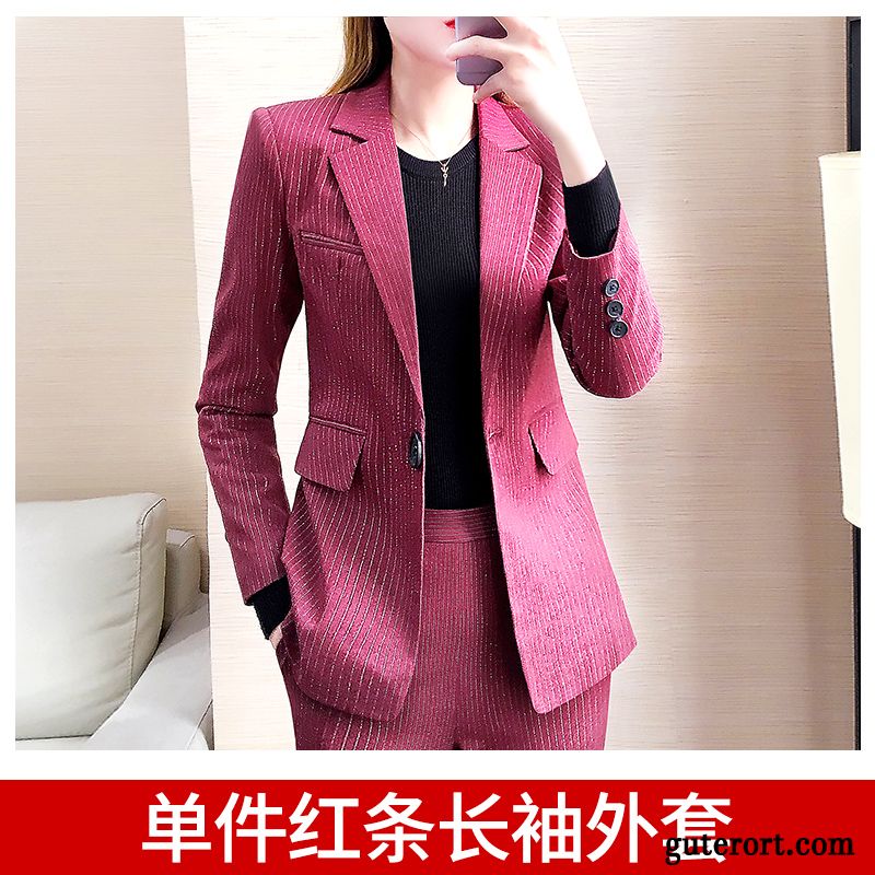 Blazer Damen Anzüge Temperament Mode Europa Allgleiches Mantel Bordeauxrot Rot