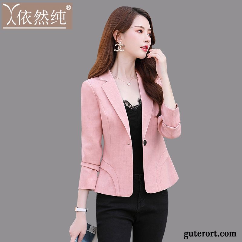 Blazer Damen Herbst Neu Anzüge Feder Kurzer Absatz Mantel Rosa