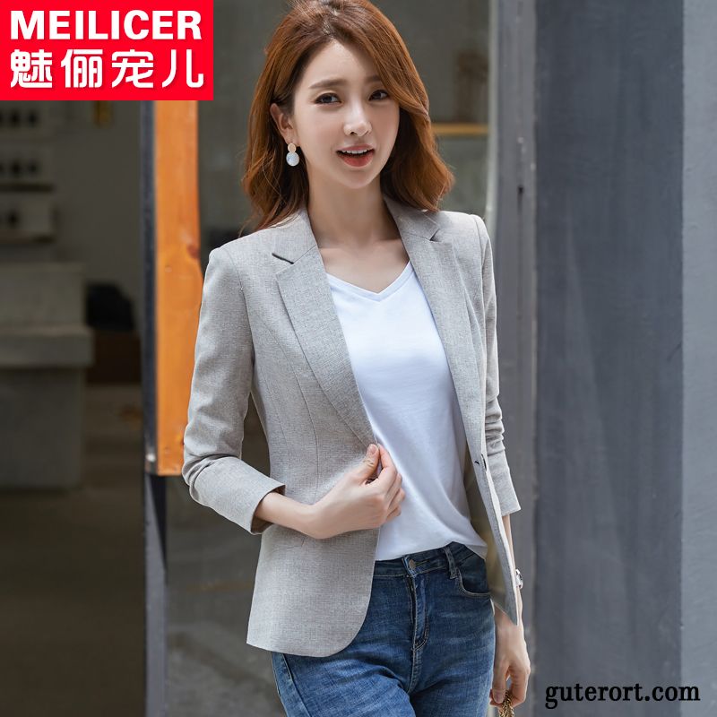 Blazer Damen Überzieher Herbst Neu Allgleiches Beruflich Feder Schwarz Grau Hell