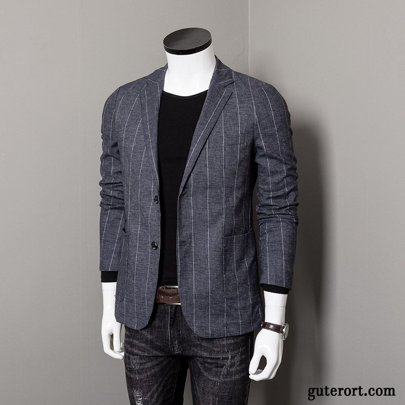 Blazer Herren Anzüg Feder Retro Trend Baumwolle Europa Grau