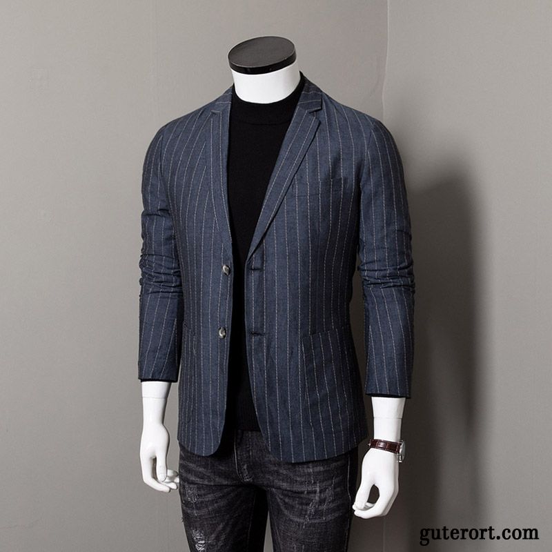 Blazer Herren Anzüg Feder Retro Trend Baumwolle Europa Grau