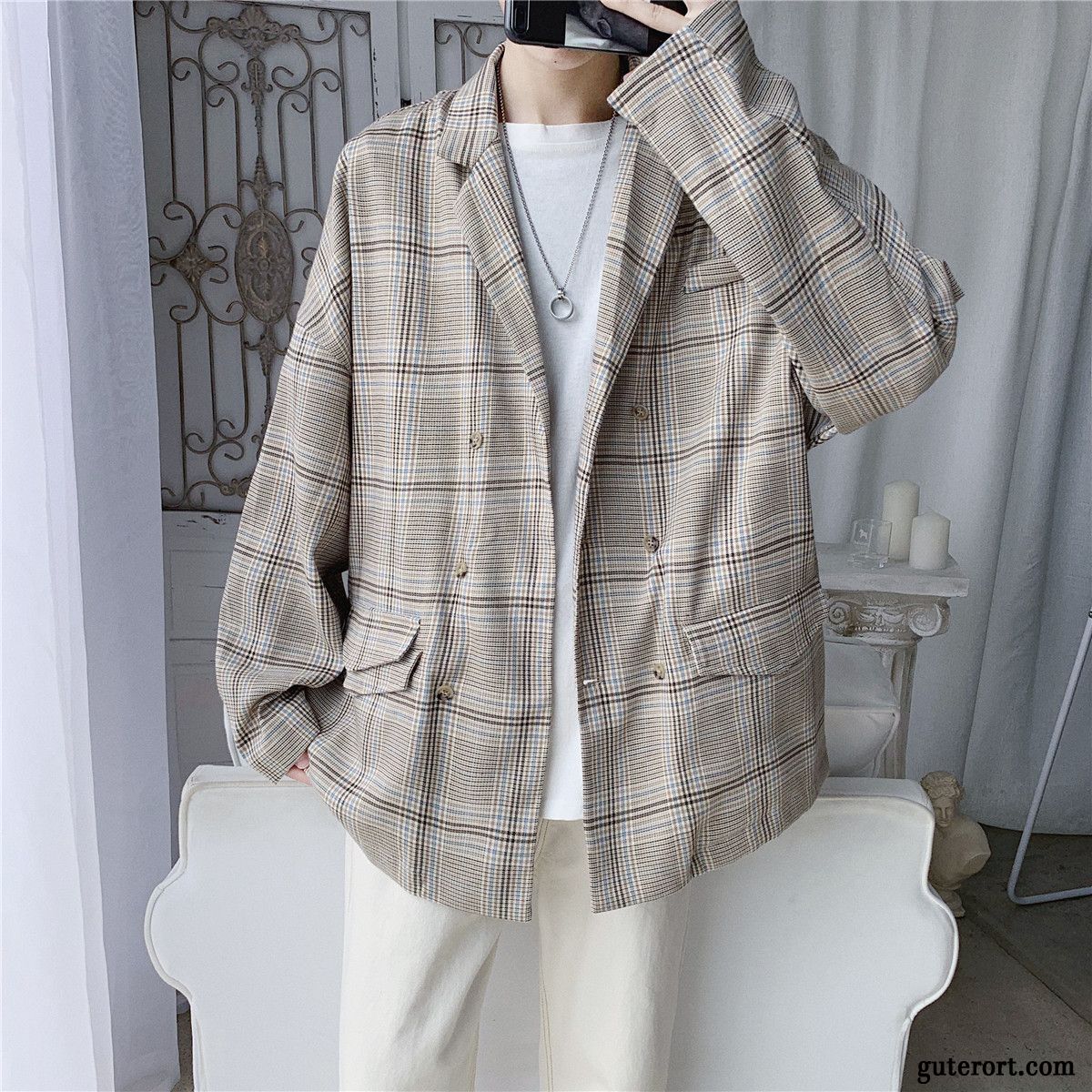 Blazer Herren Herbst Mantel Jugend Freizeit Trend Kostüm Khaki