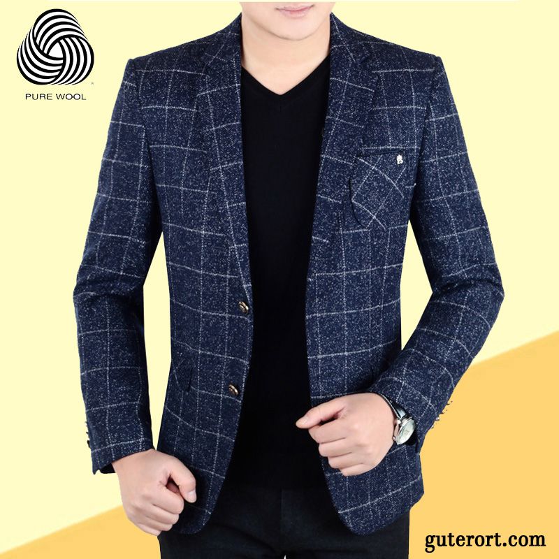 Blazer Herren Herbst Überzieher Trend Neu Kostüm Schlank Blau