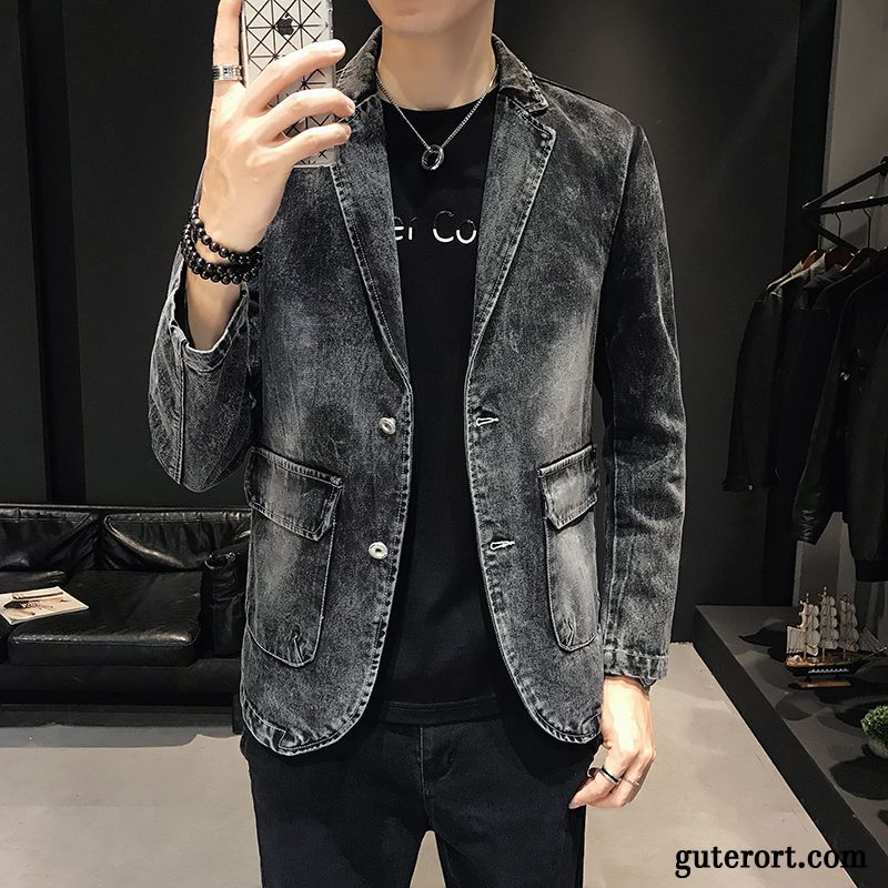 Blazer Herren Kostüm Freizeit Trend Herbst Winter Kleider Schwarz Grau