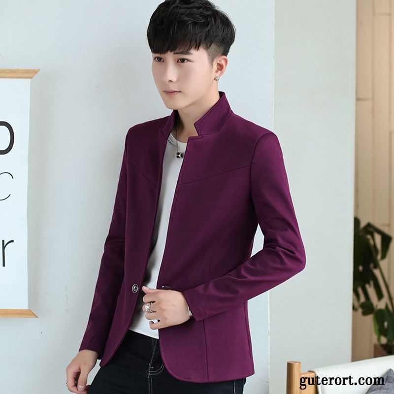 Blazer Herren Neu Schüler Schlank Anzüg Trend Winter Bordeauxrot