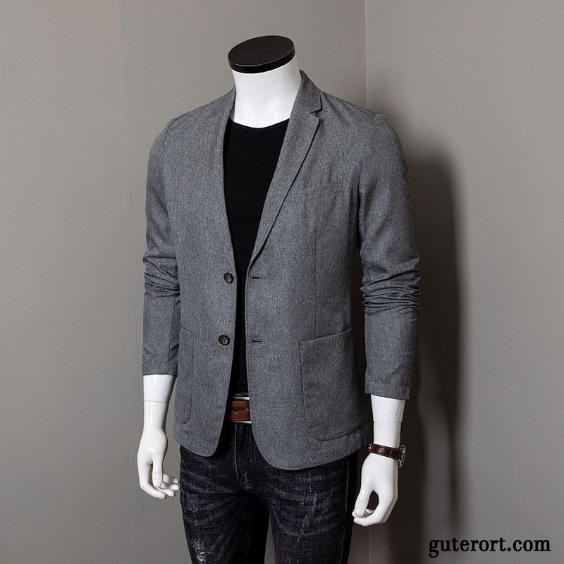 Blazer Herren Retro Anzüg Schlank Trend Freizeit Feder Weiß