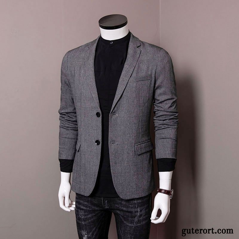 Blazer Herren Retro Anzüg Schlank Trend Freizeit Feder Weiß