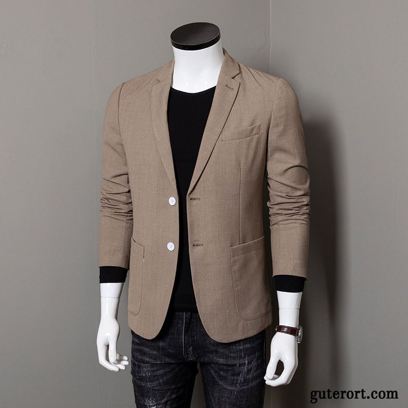 Blazer Herren Retro Anzüg Schlank Trend Freizeit Feder Weiß