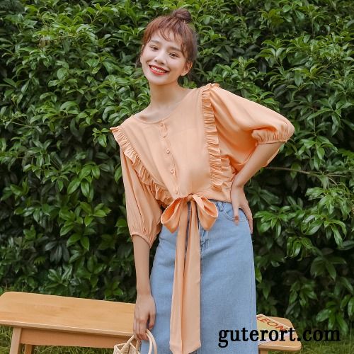 Blusen Damen Allgleiches Winter Mantel Sommer Feder Retro Orange