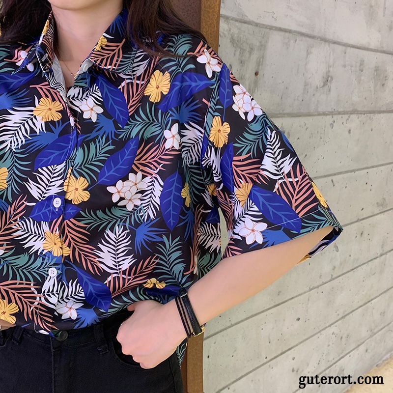 Blusen Damen Europa Mantel Retro Schüler Entwurf Blume Gelb