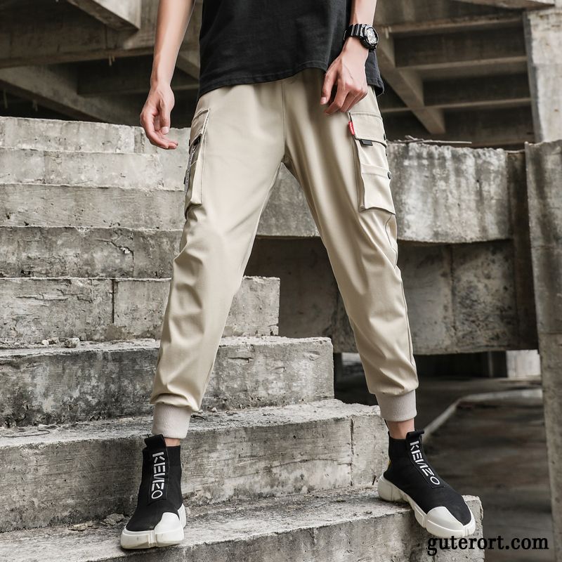 Cargohose Herren Allgleiches Schmales Bein Gerade Lange Feder Europa Beige