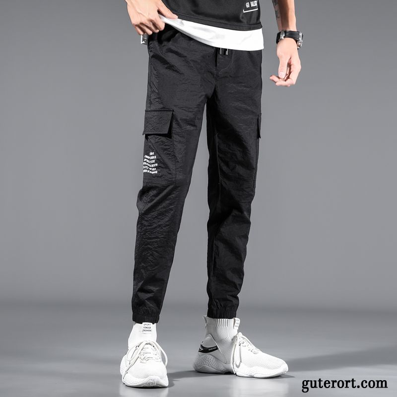 Cargohose Herren Schlank Trend Freizeit Werkzeugbau Sommer Ultra Schwarz