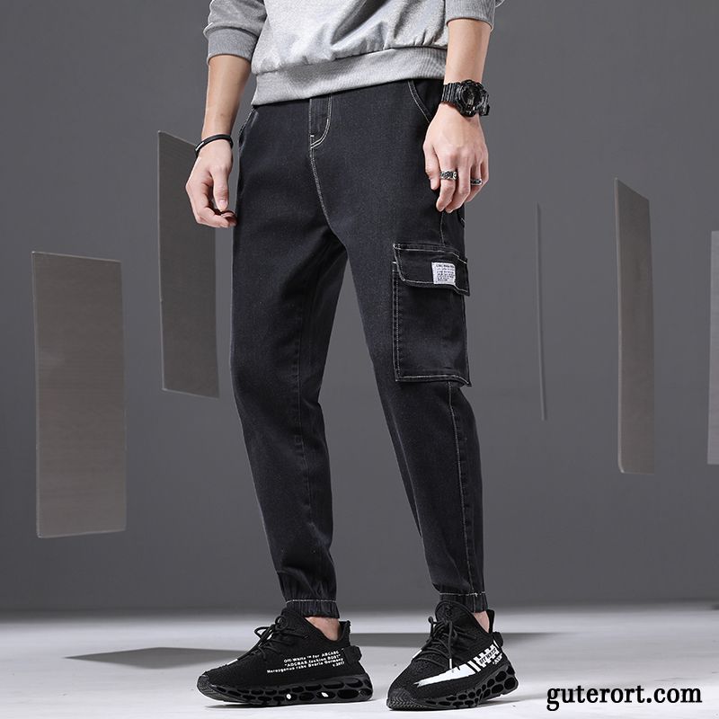 Cargohose Herren Winter Schmales Bein Europa Werkzeugbau Jeans Herbst Blau Schwarz