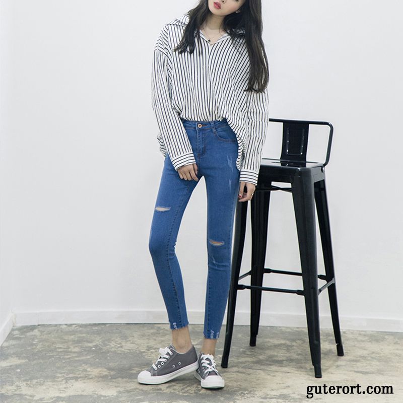 Damen Jeans Hohem Bund Gestreift, Jeans Zerrissen Damen Billig