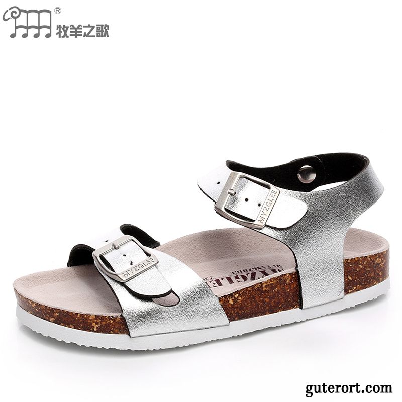 Damen Sandalen Silber, Flache Sandalen Strass Blau