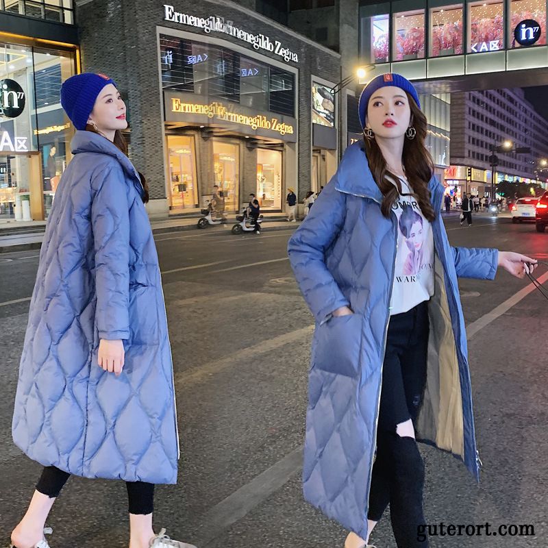 Daunenjacken Damen Langer Abschnitt Winter Gemütlich Temperament Trend Mode Blau