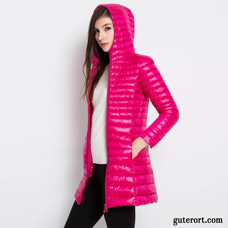 Dünne Daunenjacke Kapuze Damen, Gelbe Daunenjacke Damen Daunenjacken Rosa