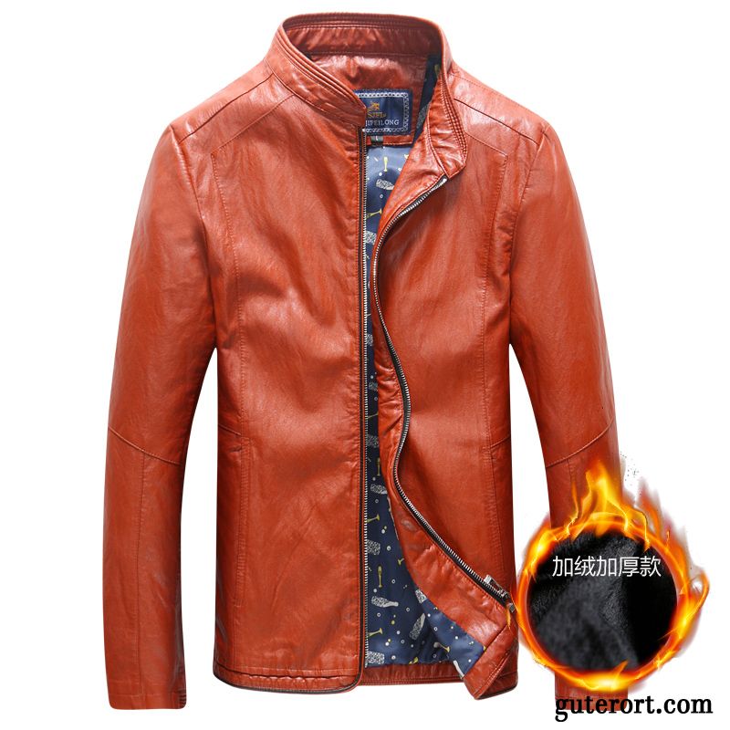 Farbige Lederjacke Herren Verkaufen, Slim Fit Herren Lederjacke Orange