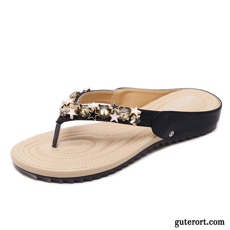 Flip Flops Damen Allgleiches Hausschuhe Flache Mode Sommer Neue Sandfarben Schwarz