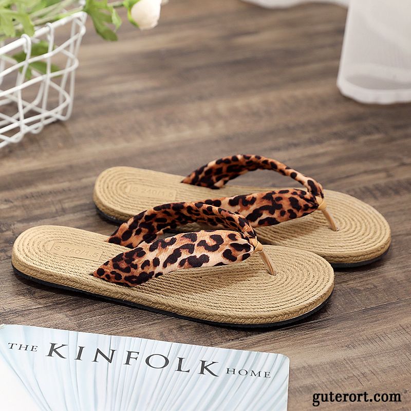 Flip Flops Damen Allgleiches Sommer Flache Gummi Sandfarben Schwarz