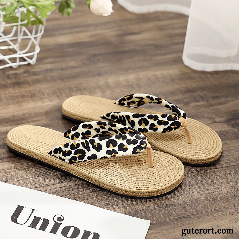 Flip Flops Damen Allgleiches Sommer Flache Gummi Sandfarben Schwarz