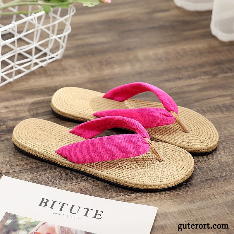 Flip Flops Damen Allgleiches Sommer Flache Gummi Sandfarben Schwarz