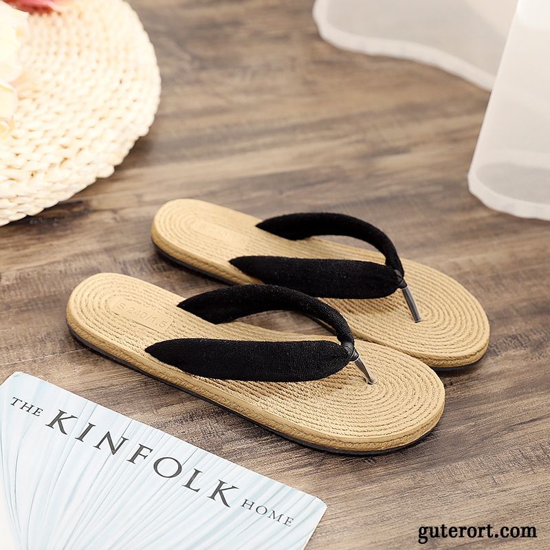 Flip Flops Damen Allgleiches Sommer Flache Gummi Sandfarben Schwarz