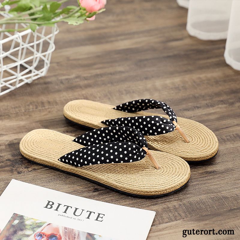 Flip Flops Damen Allgleiches Sommer Flache Gummi Sandfarben Schwarz