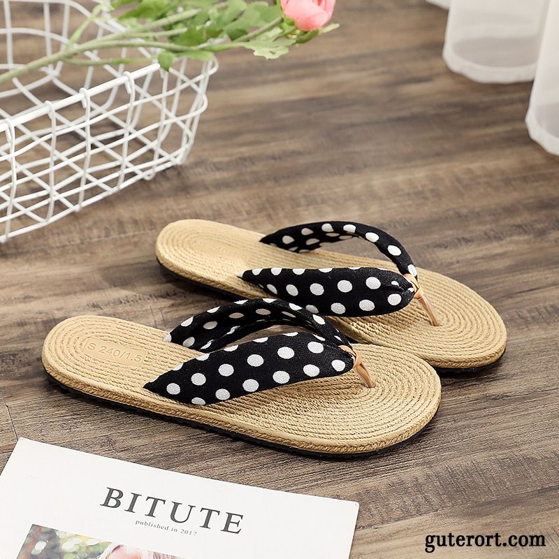 Flip Flops Damen Allgleiches Sommer Flache Gummi Sandfarben Schwarz