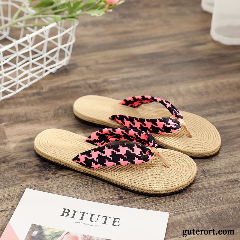 Flip Flops Damen Allgleiches Sommer Flache Gummi Sandfarben Schwarz