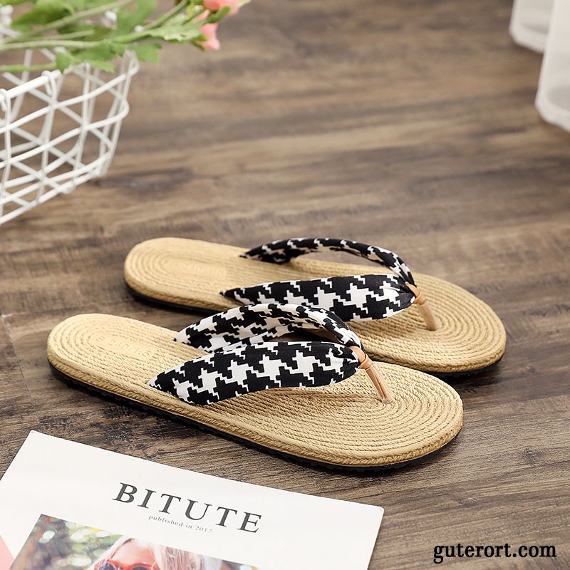 Flip Flops Damen Allgleiches Sommer Flache Gummi Sandfarben Schwarz