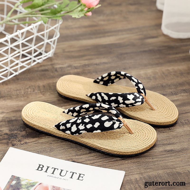 Flip Flops Damen Allgleiches Sommer Flache Gummi Sandfarben Schwarz