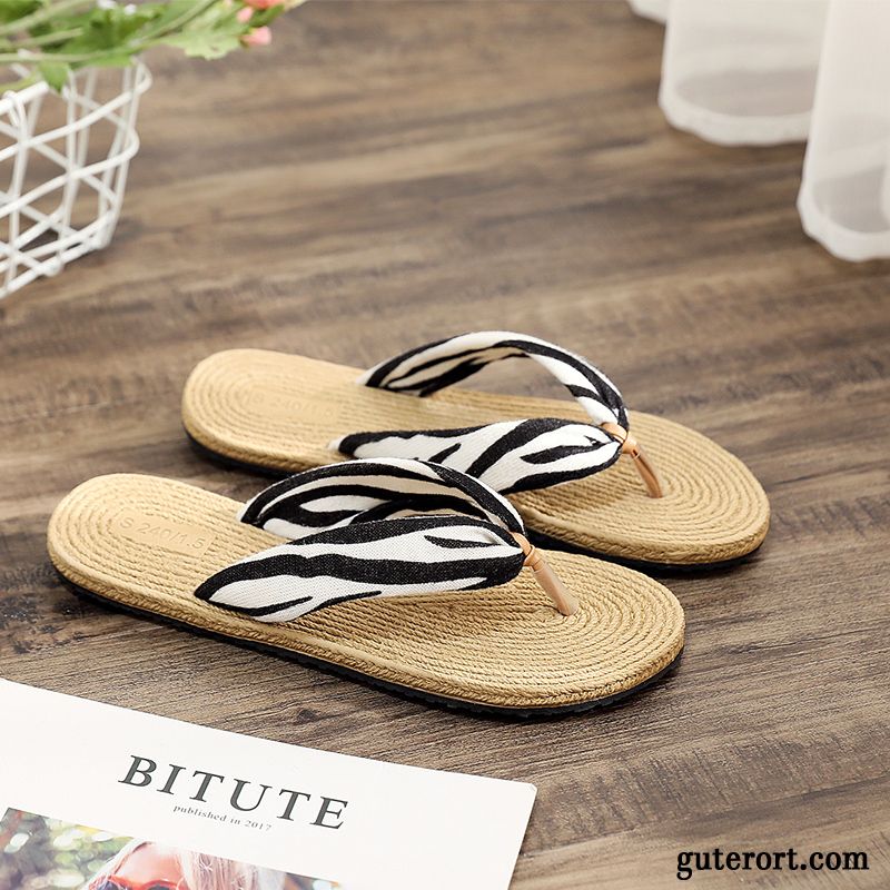 Flip Flops Damen Allgleiches Sommer Flache Gummi Sandfarben Schwarz