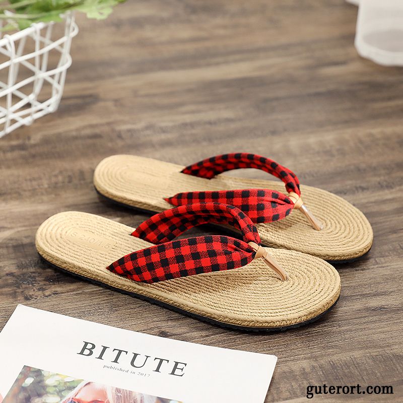 Flip Flops Damen Allgleiches Sommer Flache Gummi Sandfarben Schwarz