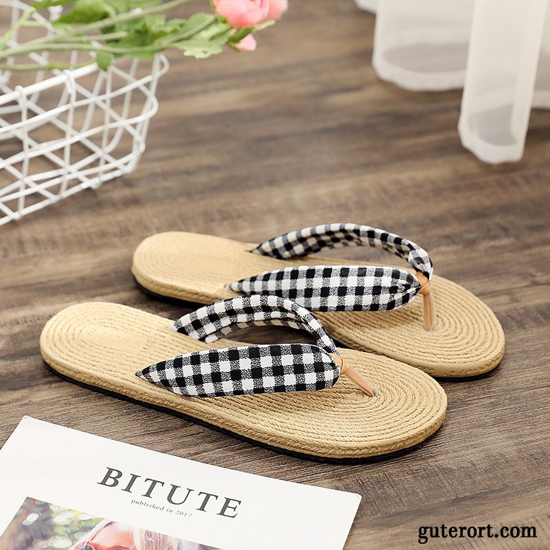 Flip Flops Damen Allgleiches Sommer Flache Gummi Sandfarben Schwarz