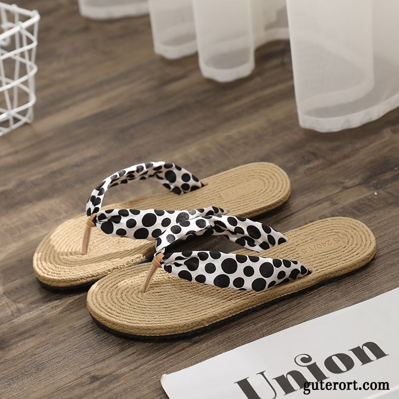 Flip Flops Damen Allgleiches Sommer Flache Gummi Sandfarben Schwarz