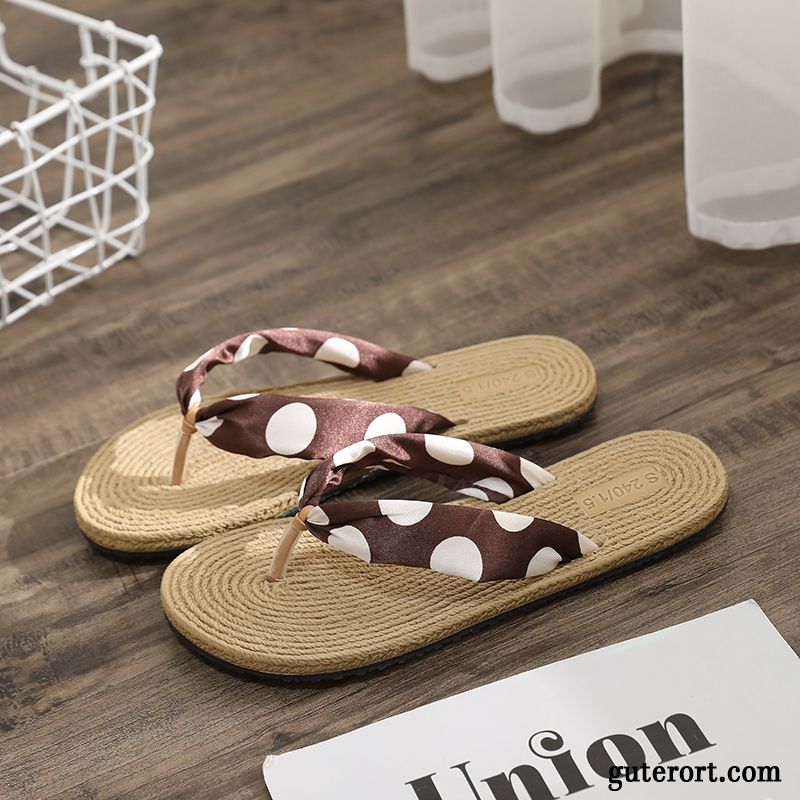 Flip Flops Damen Allgleiches Sommer Flache Gummi Sandfarben Schwarz