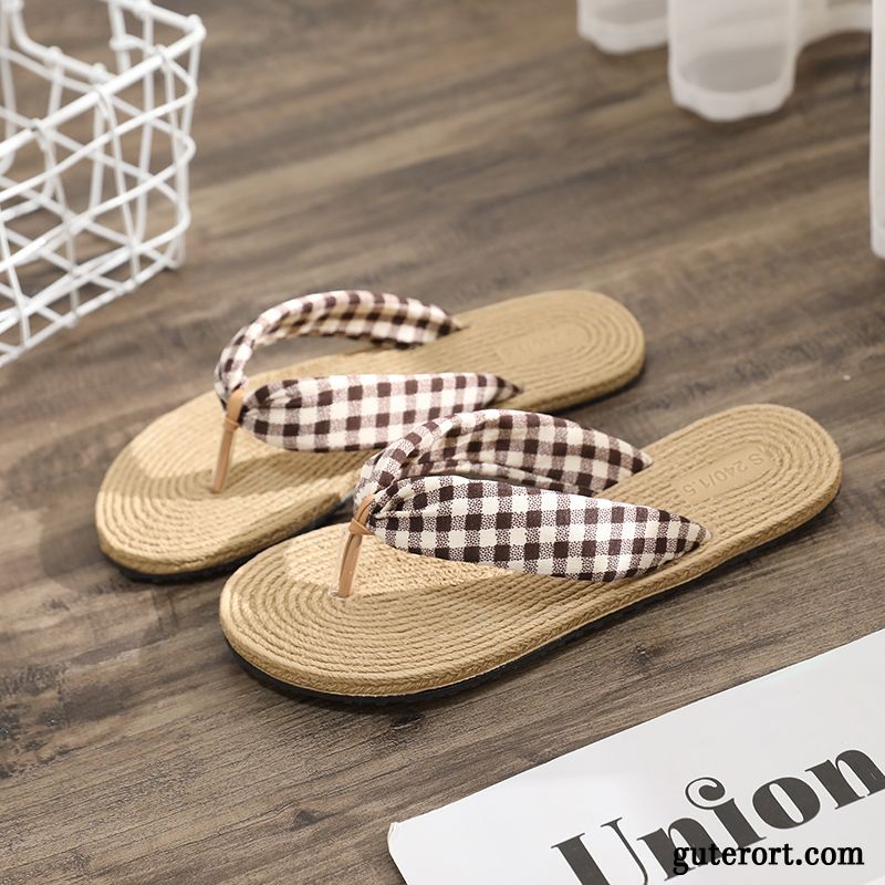 Flip Flops Damen Allgleiches Sommer Flache Gummi Sandfarben Schwarz