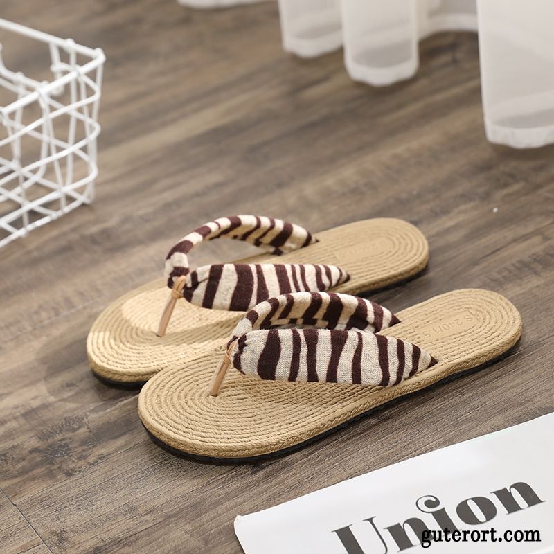 Flip Flops Damen Allgleiches Sommer Flache Gummi Sandfarben Schwarz