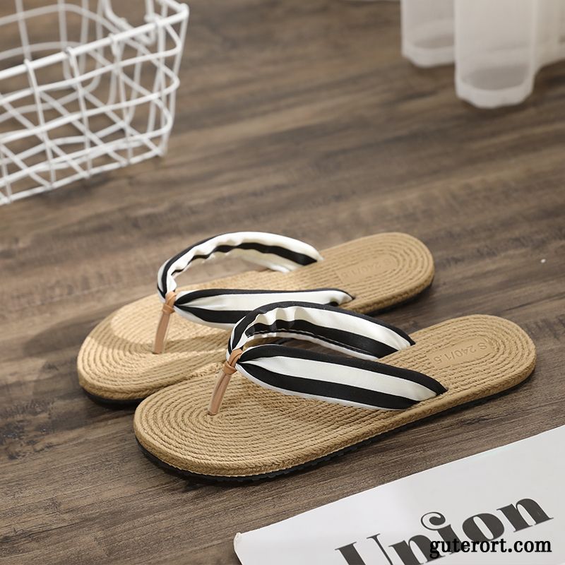 Flip Flops Damen Allgleiches Sommer Flache Gummi Sandfarben Schwarz