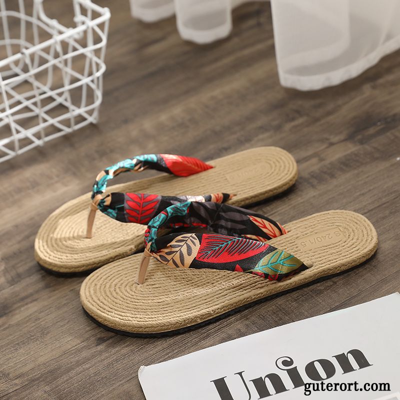 Flip Flops Damen Allgleiches Sommer Flache Gummi Sandfarben Schwarz