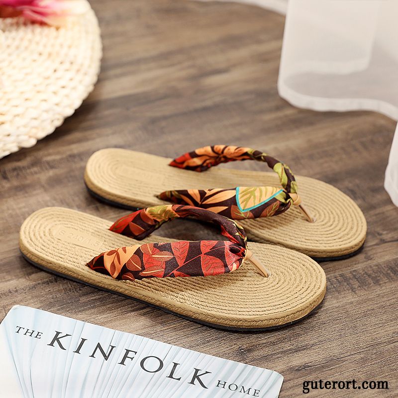 Flip Flops Damen Allgleiches Sommer Flache Gummi Sandfarben Schwarz