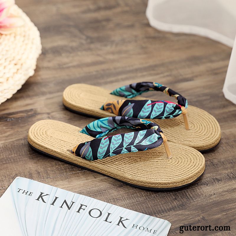 Flip Flops Damen Allgleiches Sommer Flache Gummi Sandfarben Schwarz