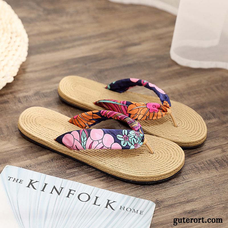 Flip Flops Damen Allgleiches Sommer Flache Gummi Sandfarben Schwarz